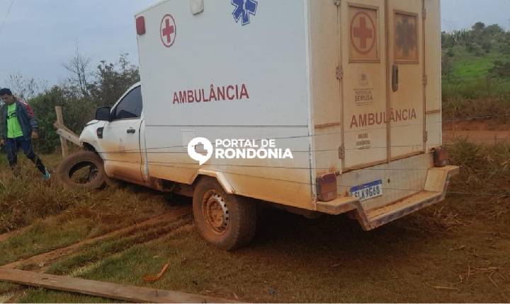 Ambulância da Semusa perde controle, atropela cachorro e bate em cerca em Distrito de Porto Velho
