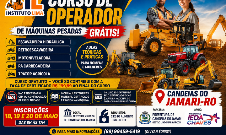 Curso de Operador de Máquinas Pesadas começa em Candeias do Jamari