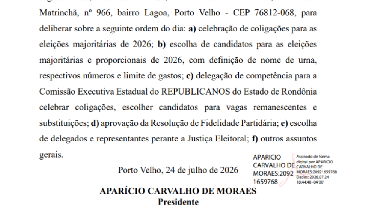 Edital de convocação - Convenção Partidária Estadual - Republicanos.