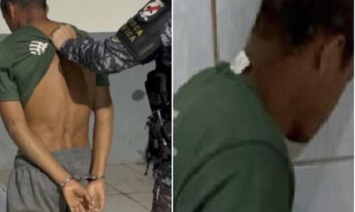 Homem e espancando pela população e preso suspeito de abusar de criança
