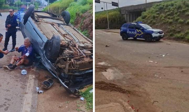 Idoso capota carro na Br-364 no perímetro Urbano
