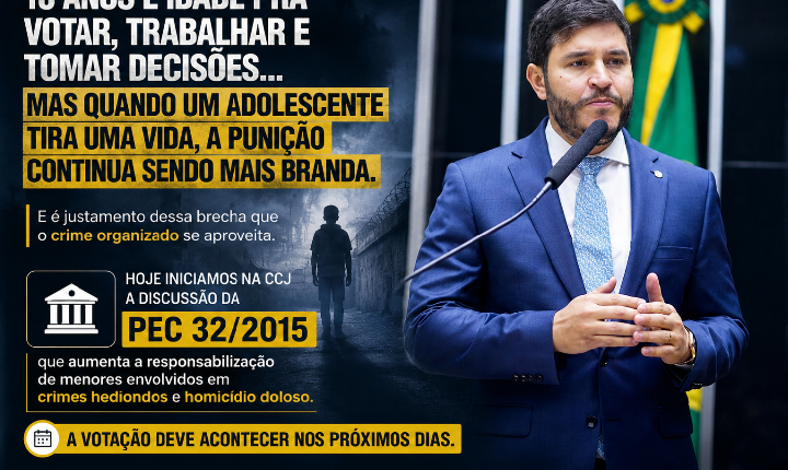 Maurício Carvalho defende aumento da responsabilização penal de menores em crimes graves