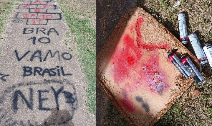 PCC na Copa? Dupla é flagrada fazendo pichações com sigla de facção no Morar Melhor