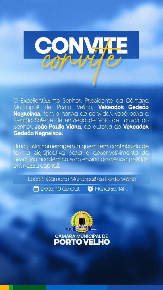 Vereador Gedeão Negreiros realiza Sessão Solene de homenagens nesta sexta-feira (10), às 14h, na Câmara Municipal
