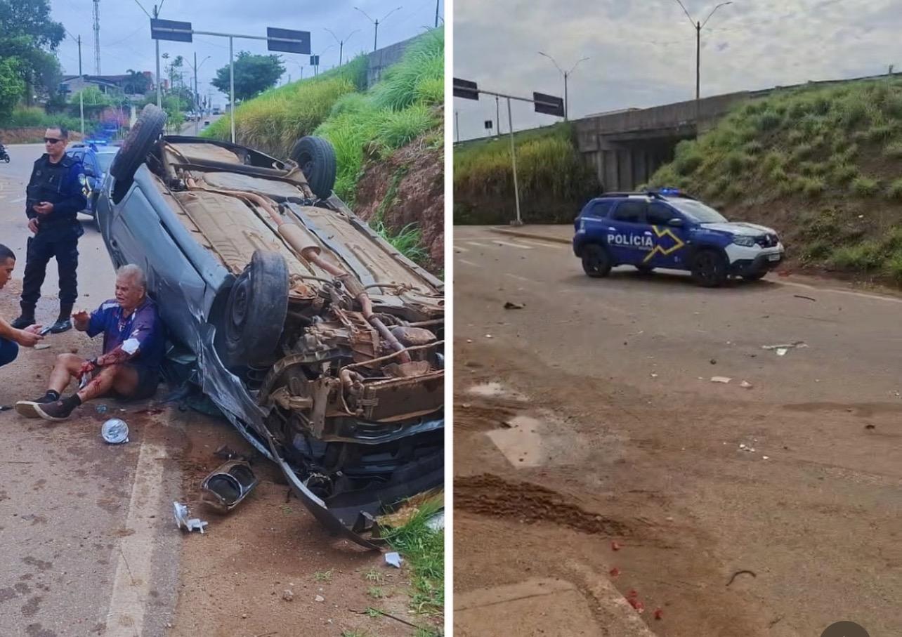 Idoso capota carro na Br-364 no perímetro Urbano